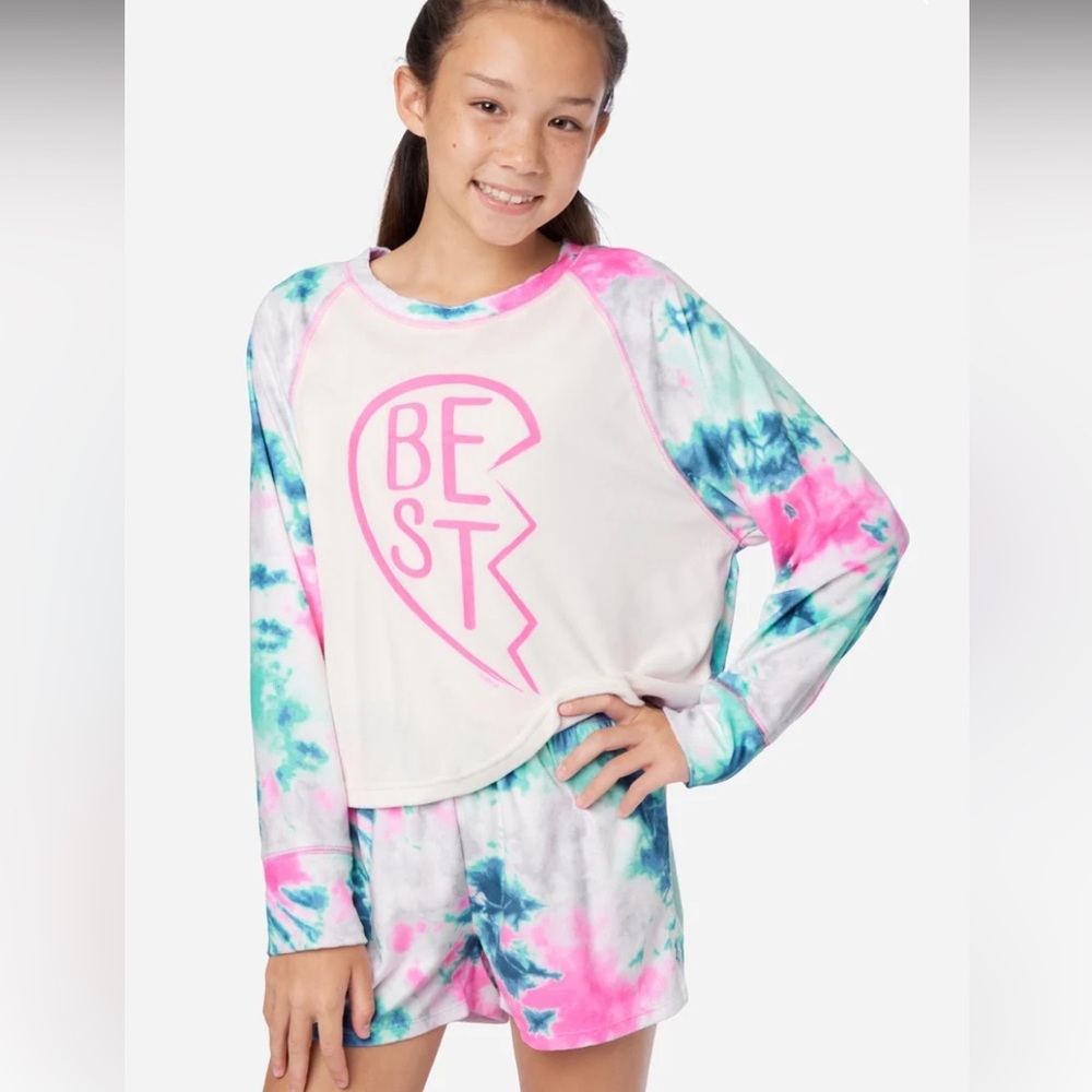 Justice Sleep Best Friend Half Heart Raglan Pajama Top Pink White Size Large